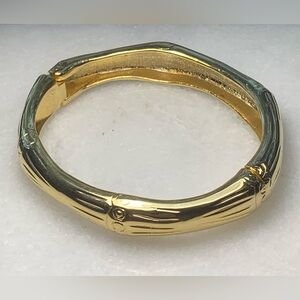 Vintage Gold Tone Bamboo Hinged Bangle Bracelet 90s 7”